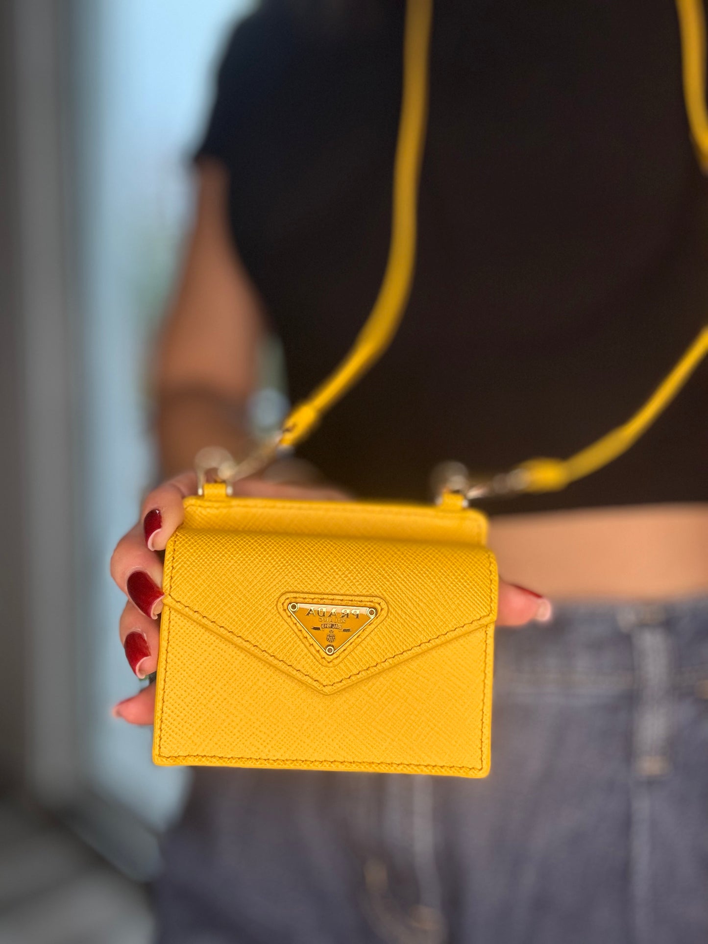 Prada Saffiano Leather Cardholder with Strap (yellow or pink)