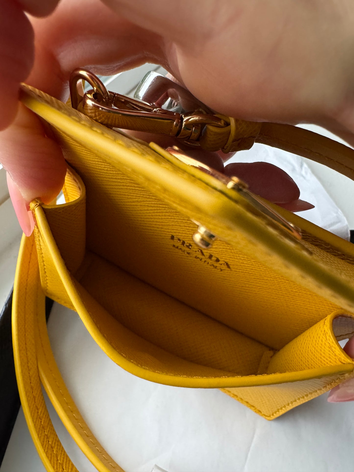Prada Saffiano Leather Cardholder with Strap (yellow or pink)