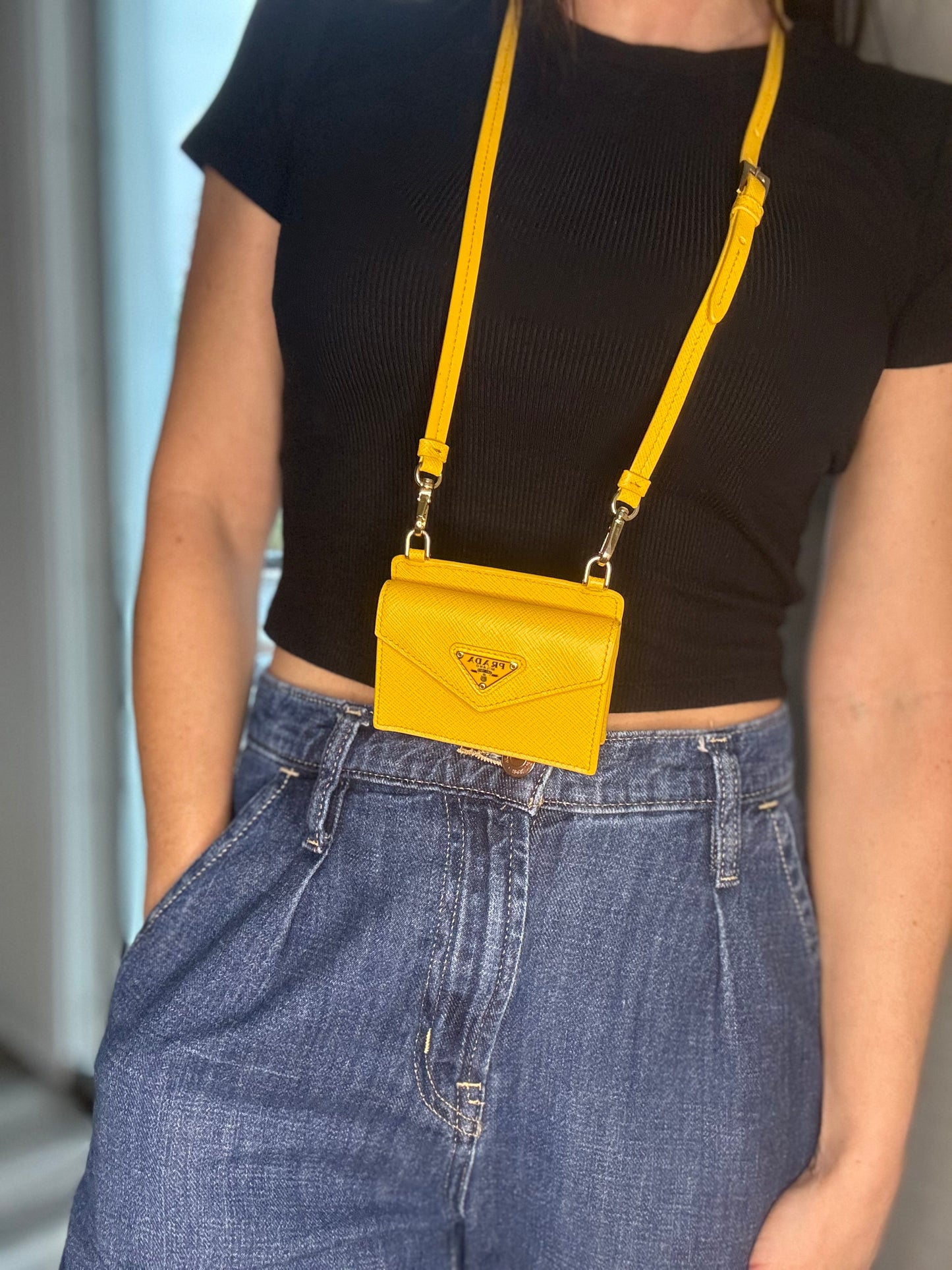 Prada Saffiano Leather Cardholder with Strap (yellow or pink)
