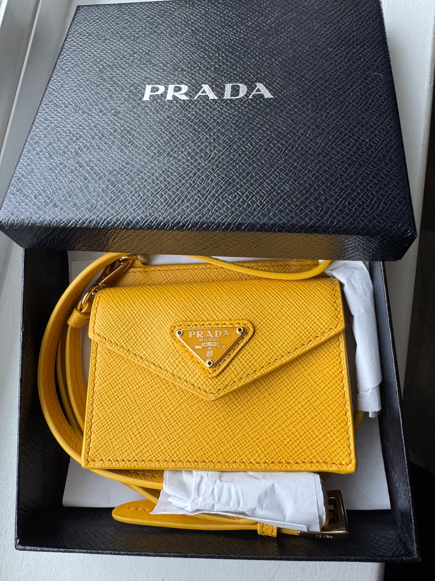 Prada Saffiano Leather Cardholder with Strap (yellow or pink)