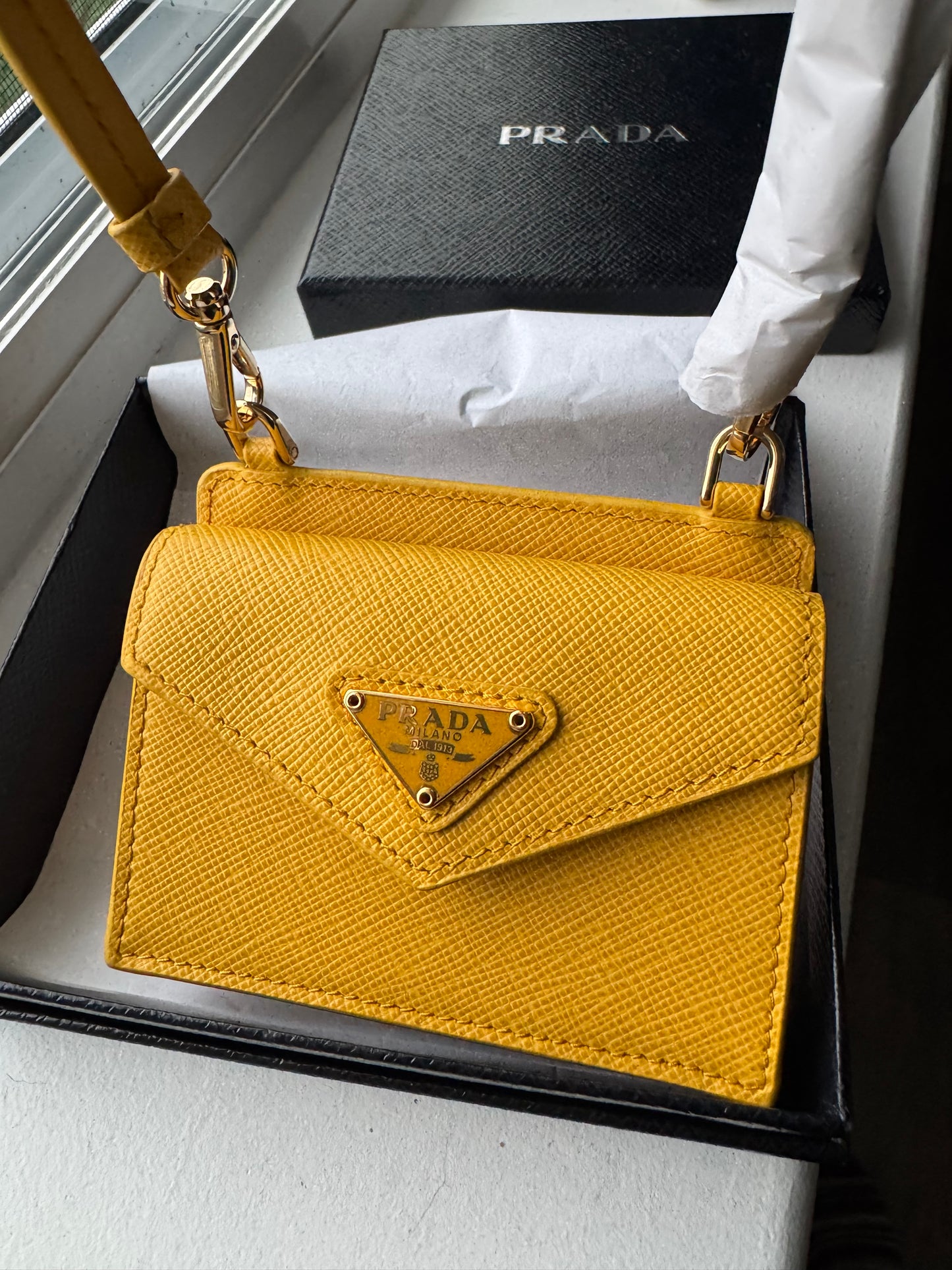 Prada Saffiano Leather Cardholder with Strap (yellow or pink)