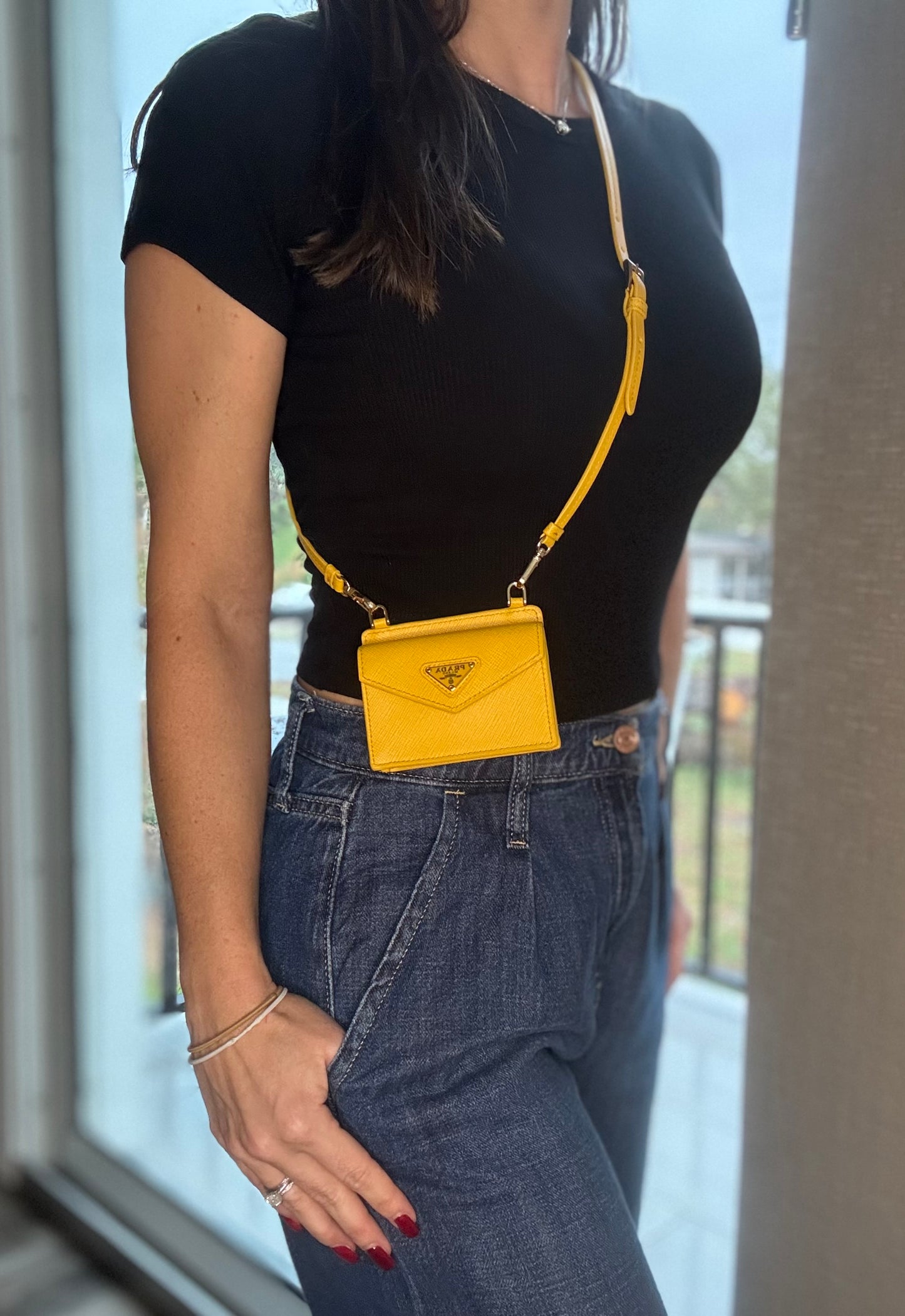 Prada Saffiano Leather Cardholder with Strap (yellow or pink)