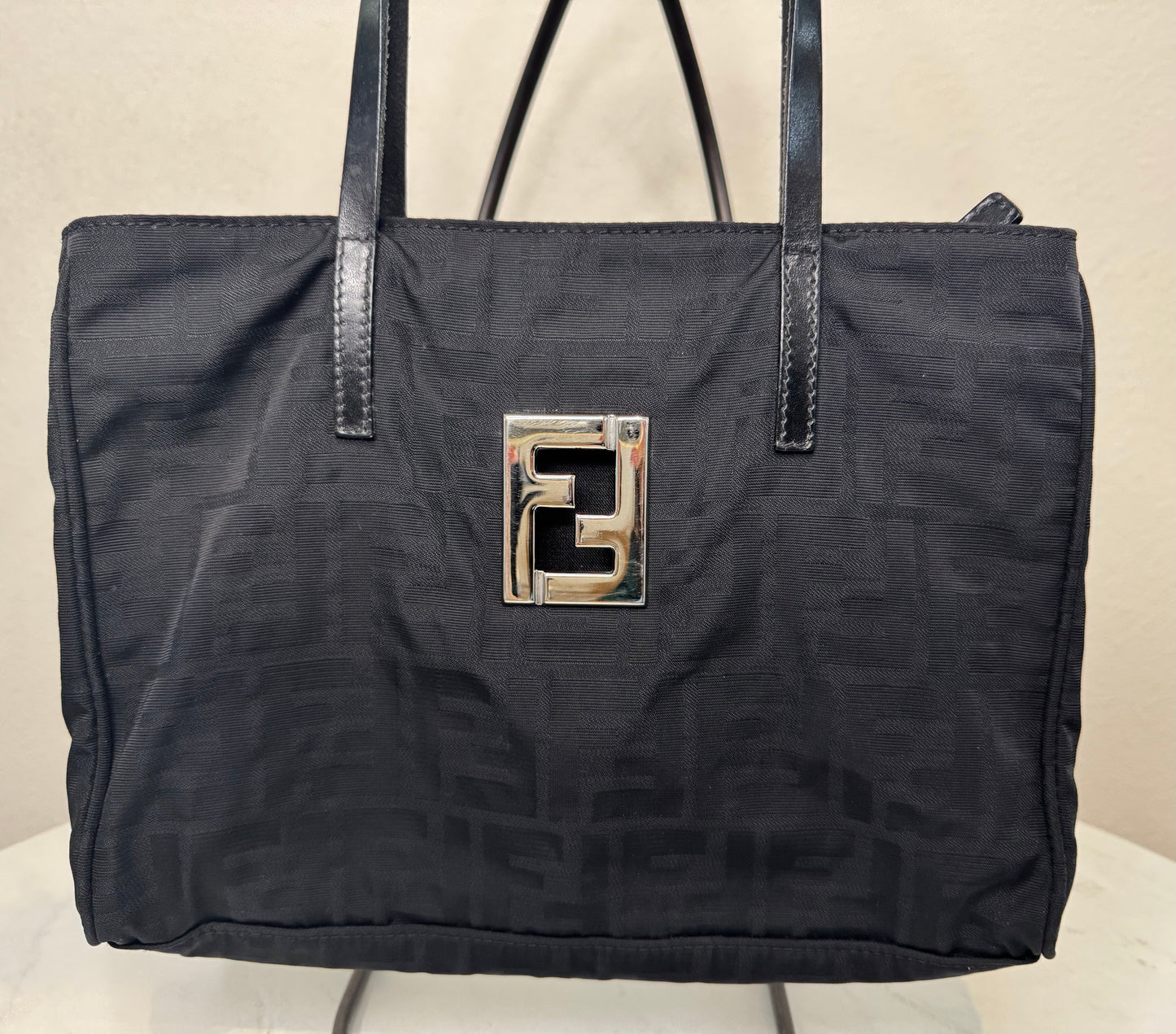Fendi Black Nylon Monogram Small Tote