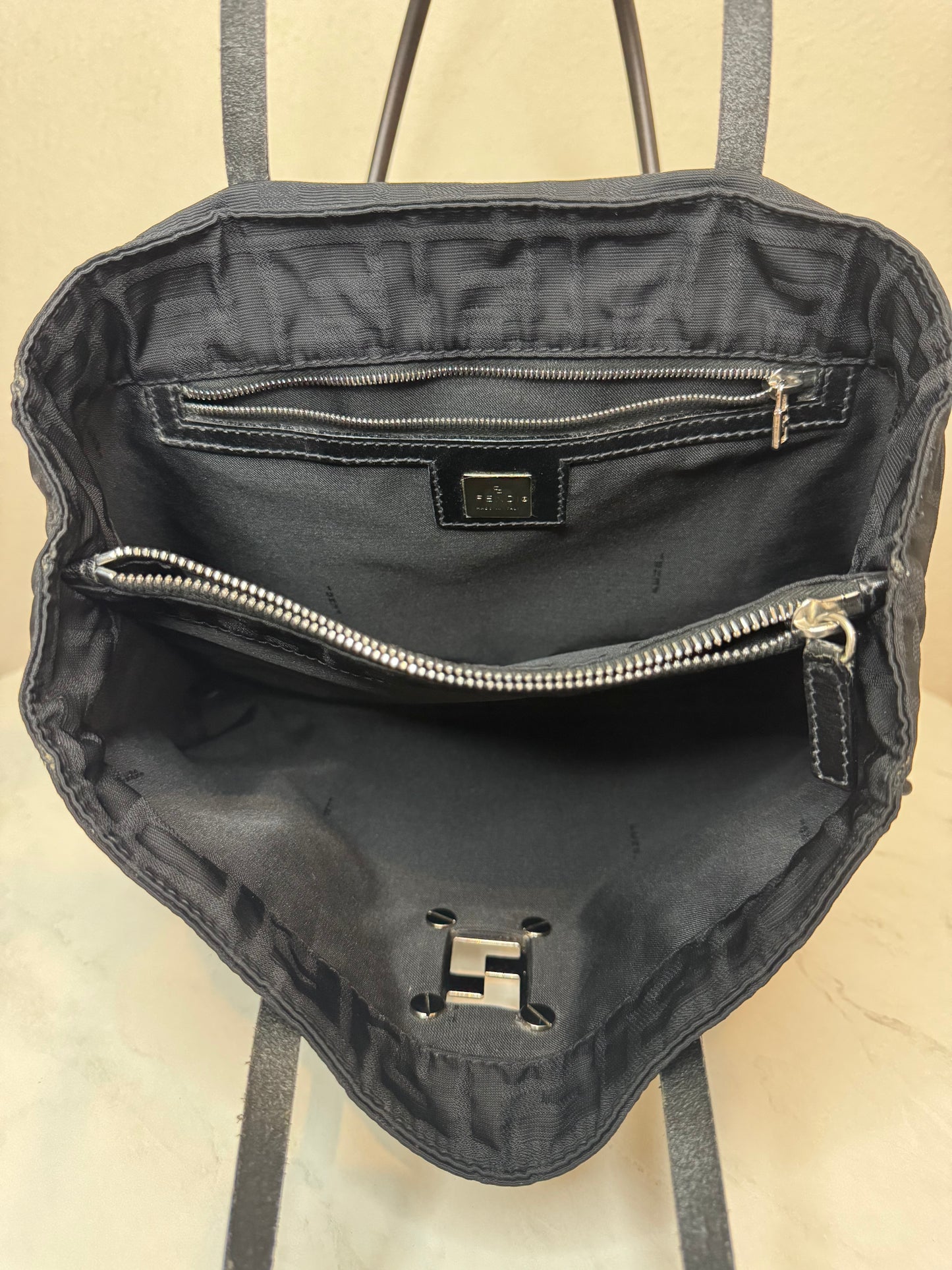 Fendi Black Nylon Monogram Small Tote