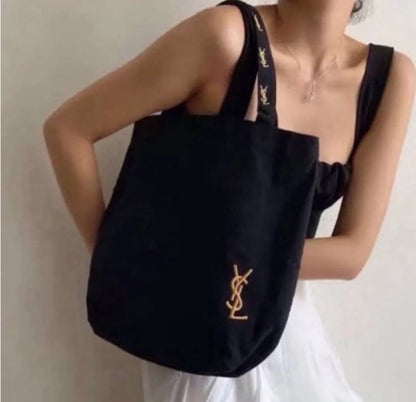 YSL Novelty Gift Black Canvas Tote + Cosmetic Pouch