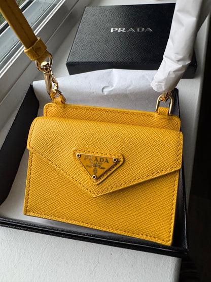 Prada Saffiano Leather Cardholder with Strap (yellow or pink)
