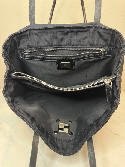 Fendi Black Nylon Monogram Small Tote