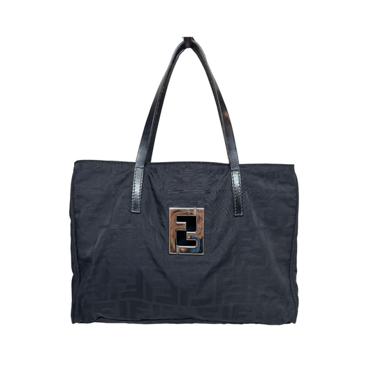 Fendi Black Nylon Monogram Small Tote